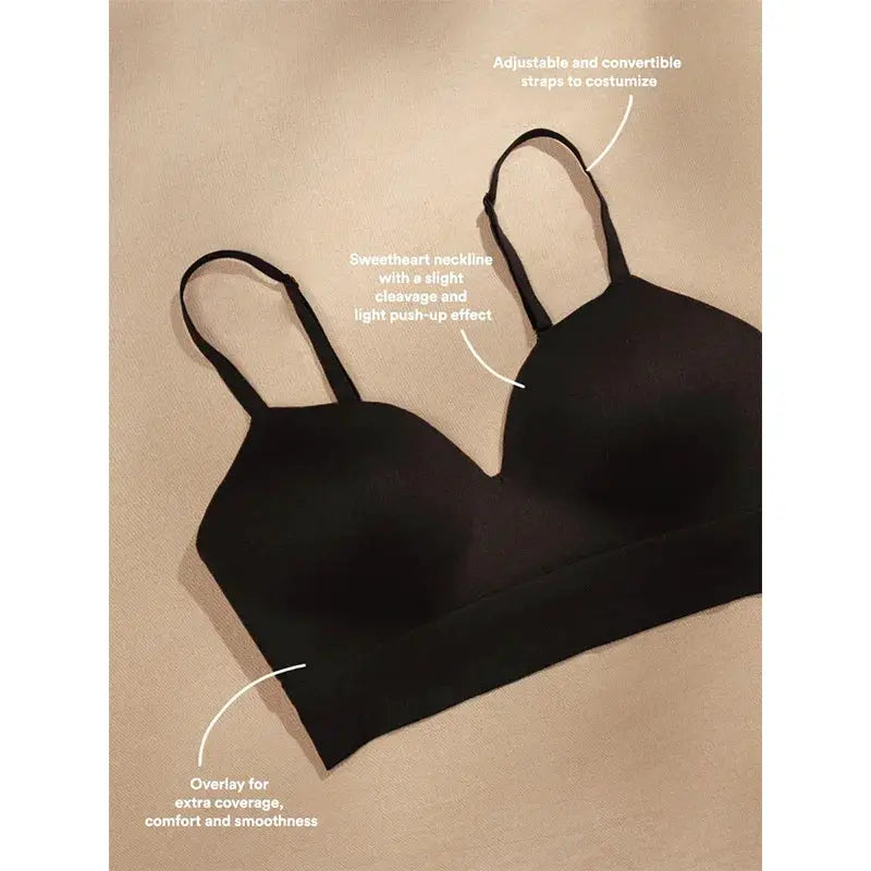 Plus-size black wireless bra with adjustable straps for a smooth, comfortable fit.
