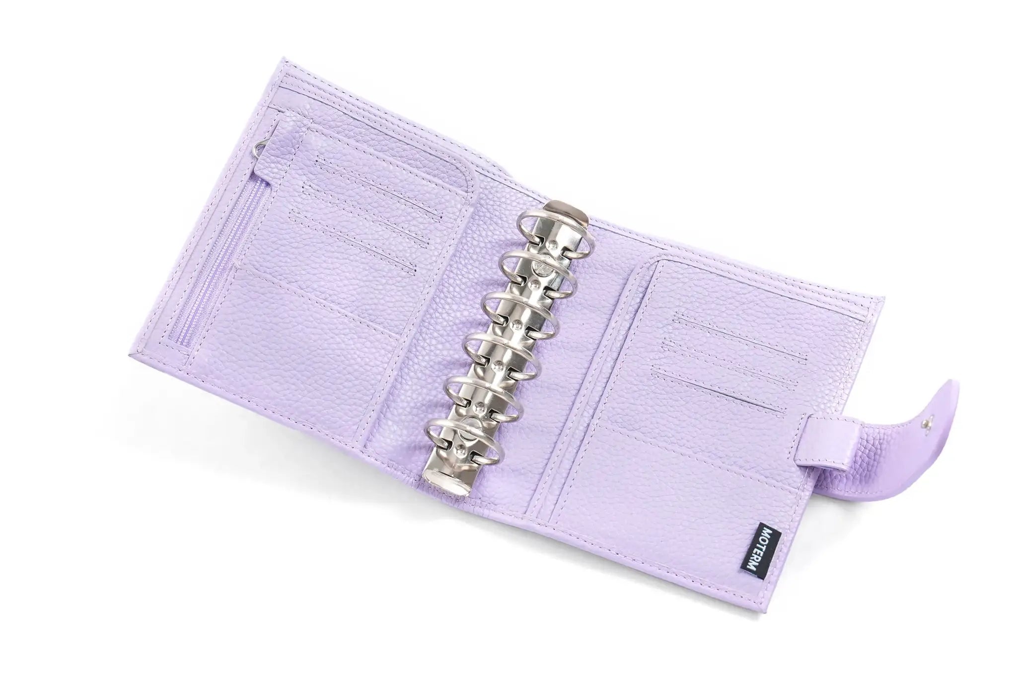 Moterm Luxe 2.0 pocket size planner in lavender pebbled leather with a 30mm silver ring binder.