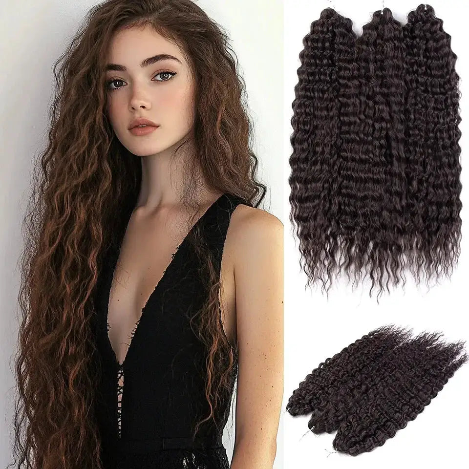 Ariel Synthetic Twist Crochet Hair extensions by Simples Market; 22in water-wave curly, dark color, two bundles shown.