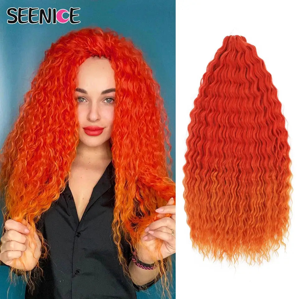 Ariel Curl crochet hair extension, orange ombre, 22in, Seenice synthetic braids.