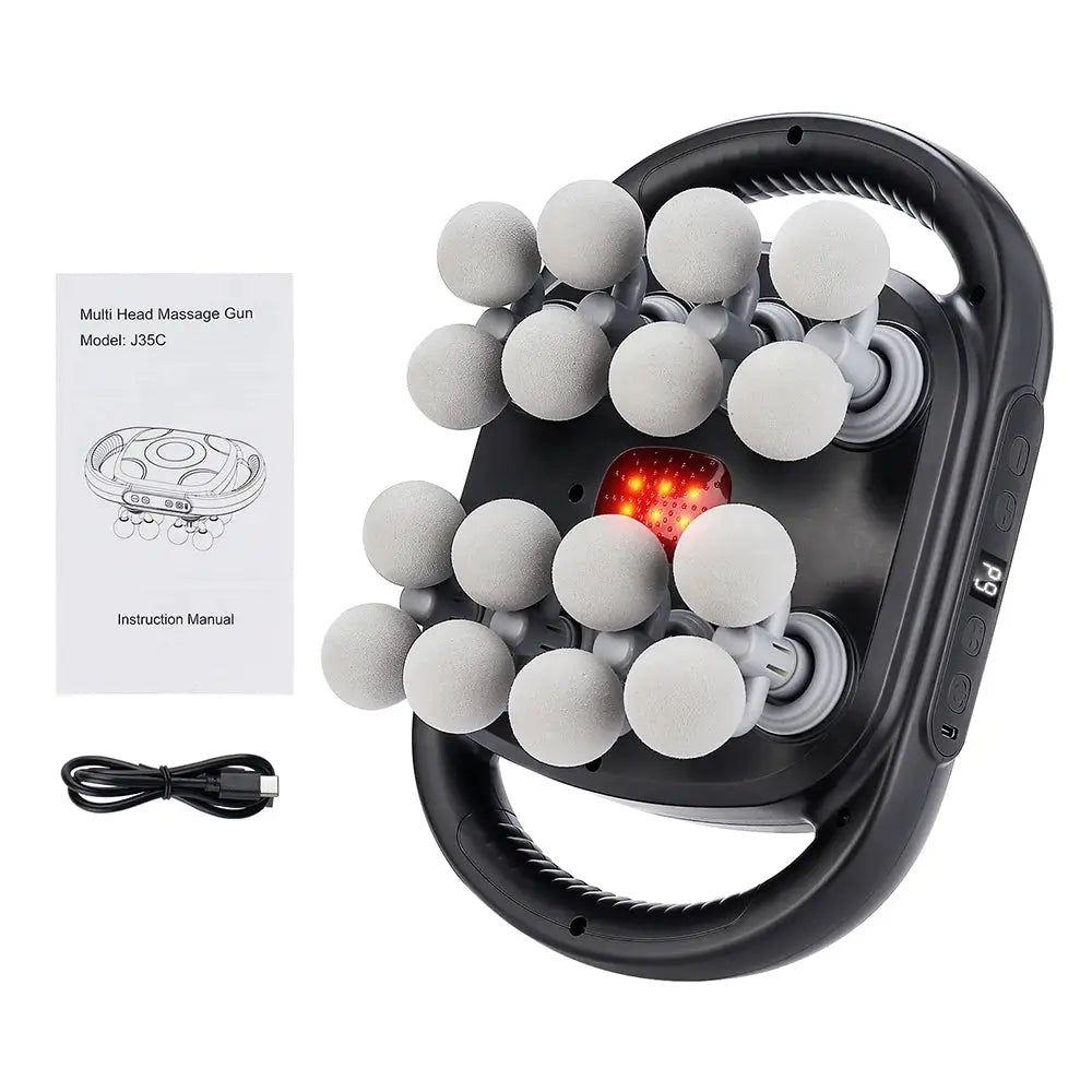 Simples Market 16-head fascia gun massage device with black body and 16 foam heads