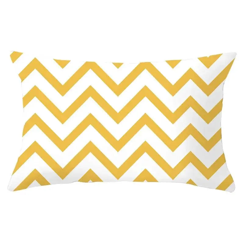Rectangular decorative pillowcase for sofa, 30x50 cm, white with yellow chevron pattern, polyester.