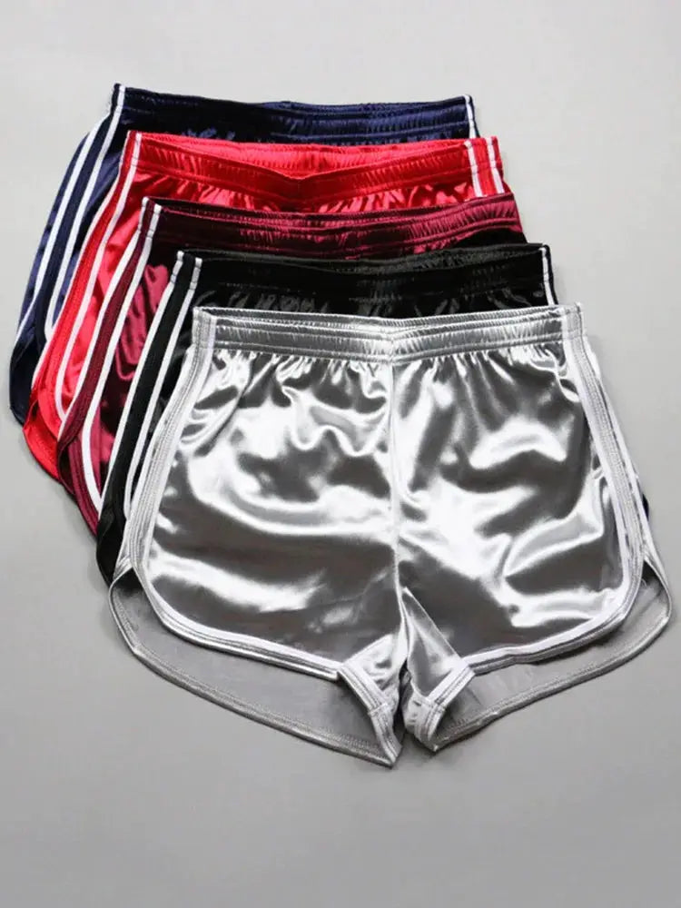 Simples Market silk shorts set of 6 in assorted colors (silver/gray, black, burgundy, red, pink, blue)