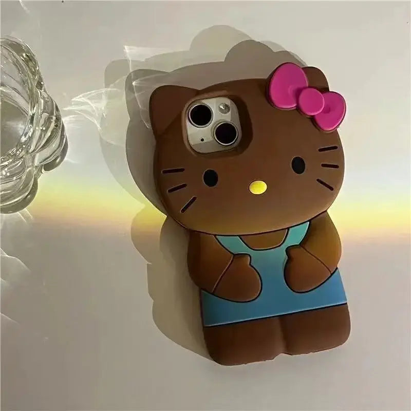 Bowknot Kitty Cat 3D Silicone Soft Phone Case Fits iPhone 17 Pro Max Through SE Cute Bowknot Design