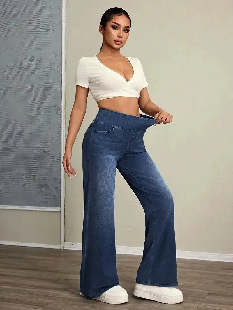 Women's Jeans Elastic Waist High Stretch Straight Leg Comfortable