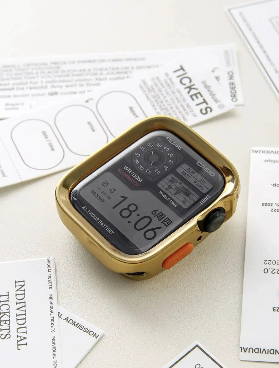 Apple Watch bumper silicone case by Simples Market, gold anti-drop cover, fits 49/41/42/46/40/44/45mm