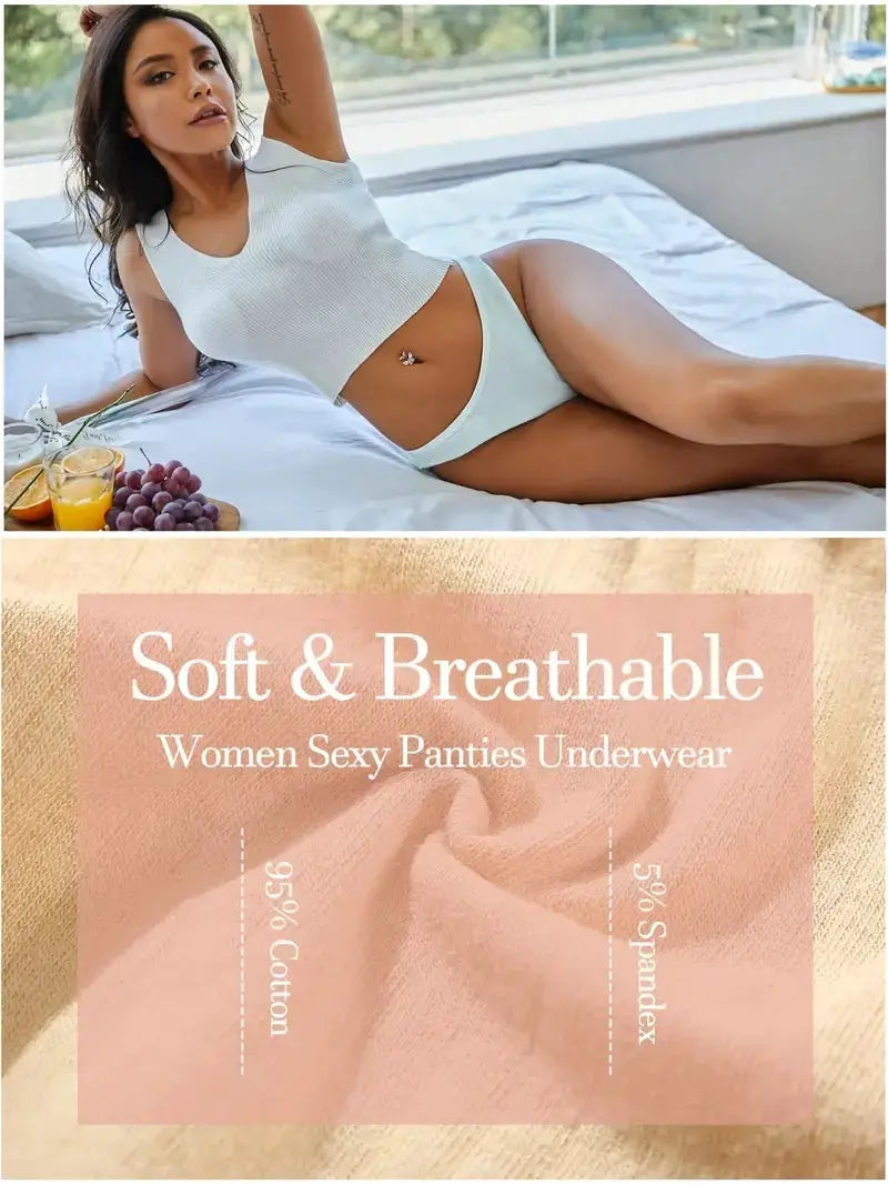 Simples Market 6-piece women's cotton ribbed low-rise thong set; white thong shown, breathable cotton-spandex fabric