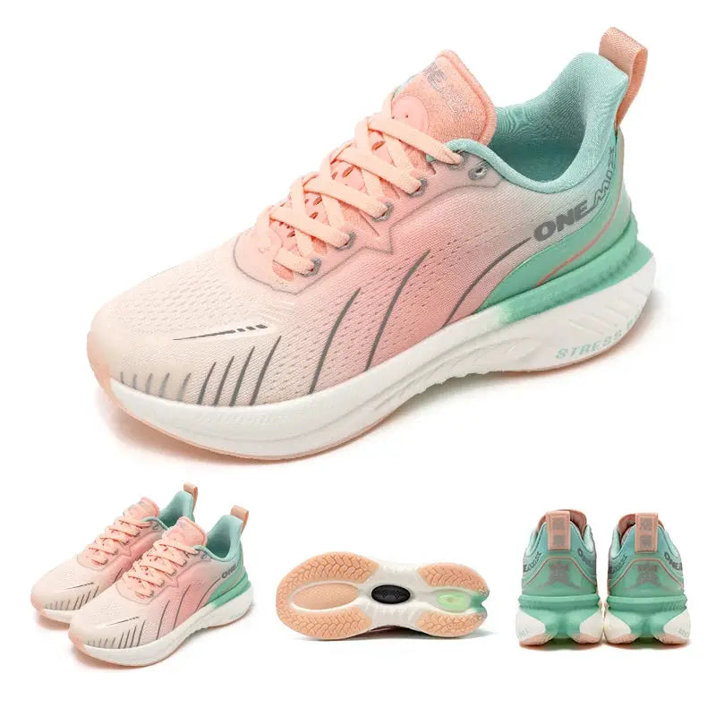 ONEMIX road running shoes by Simples Market, peach-pink gradient with air-cushion sole.