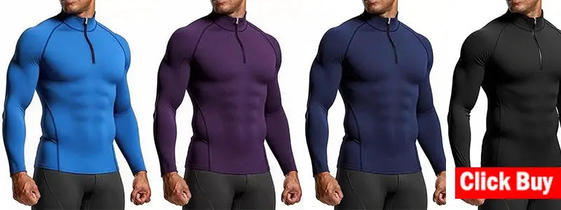 Simples Market men's long-sleeve bodybuilding compression tops, 4-pack in blue, purple, navy, black