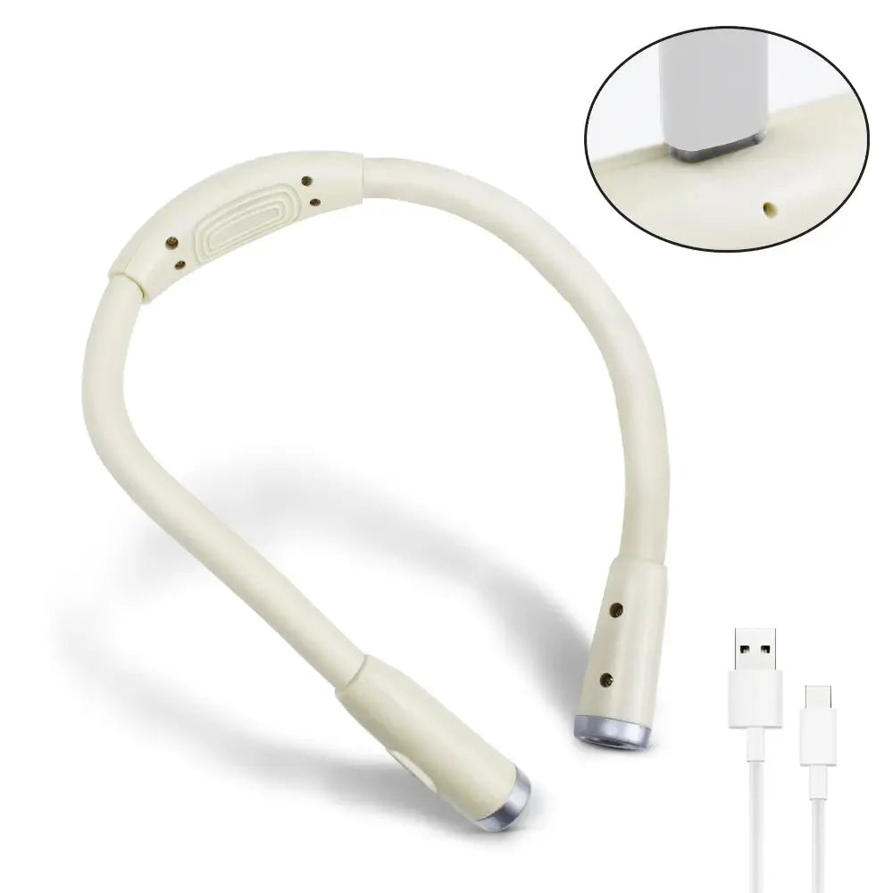 Simples Market LED neck-hanging reading light and USB cable, 2-piece set, USB rechargeable, off-white flexible book lamp
