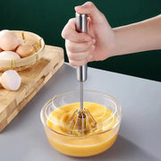 ChefPro Semi Automatic Rotary Whisk With Beech Wood Handle Stainless Steel Head For Effortless Mixing