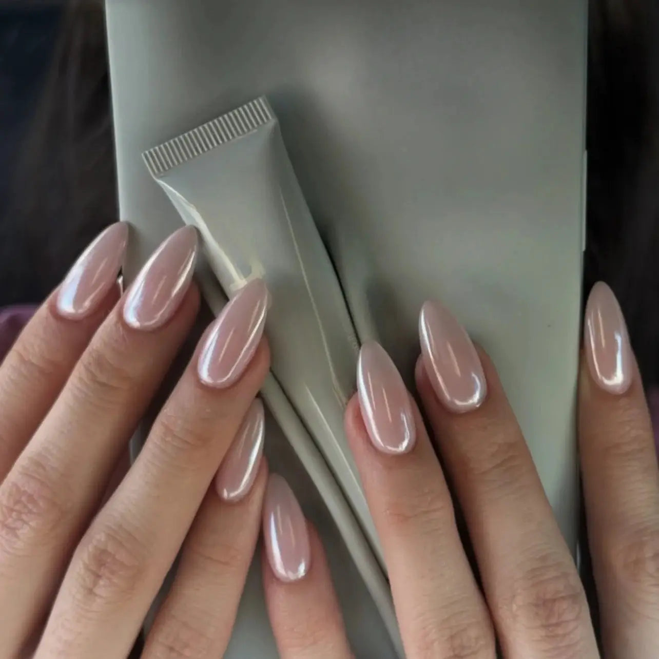 AuraNails 24Pcs Short Oval Blush Pink Press On Nails Full Coverage Acrylic Tips With Glue Included
