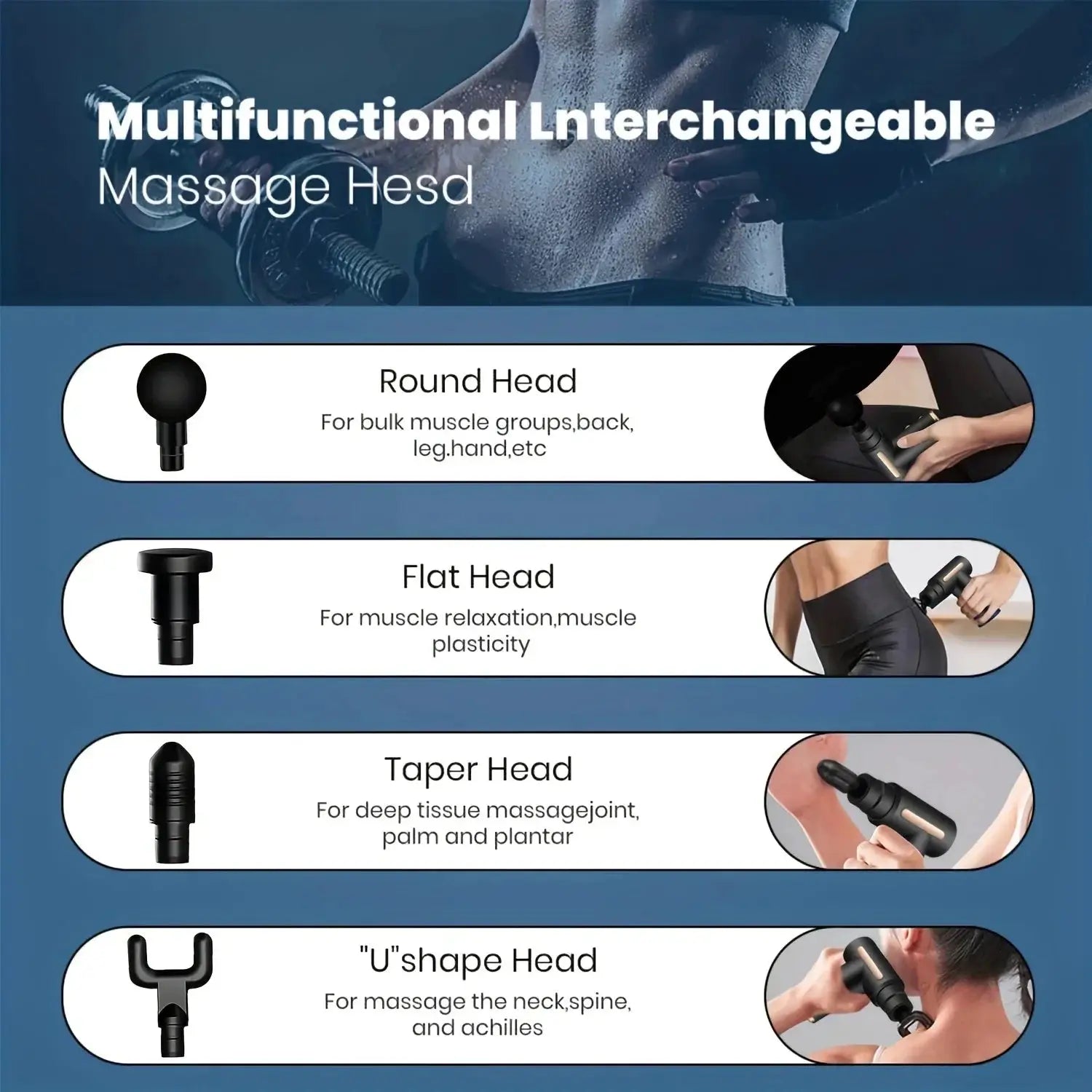 Portable Fascial Massage Gun Percussion Massager With LED Touch Screen And Four Heads For Tissue Relaxation