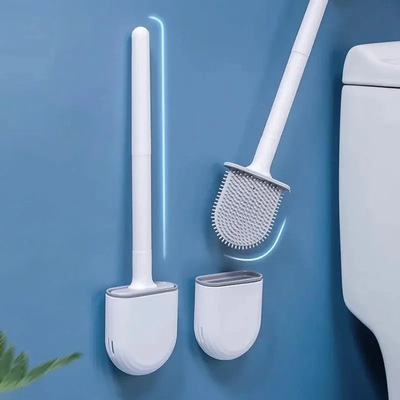 Wall Hanging Long Handle Toilet Brush With Silicone Cleaning Head Durable Easy To Clean For Bathroom Toilet Cleaning