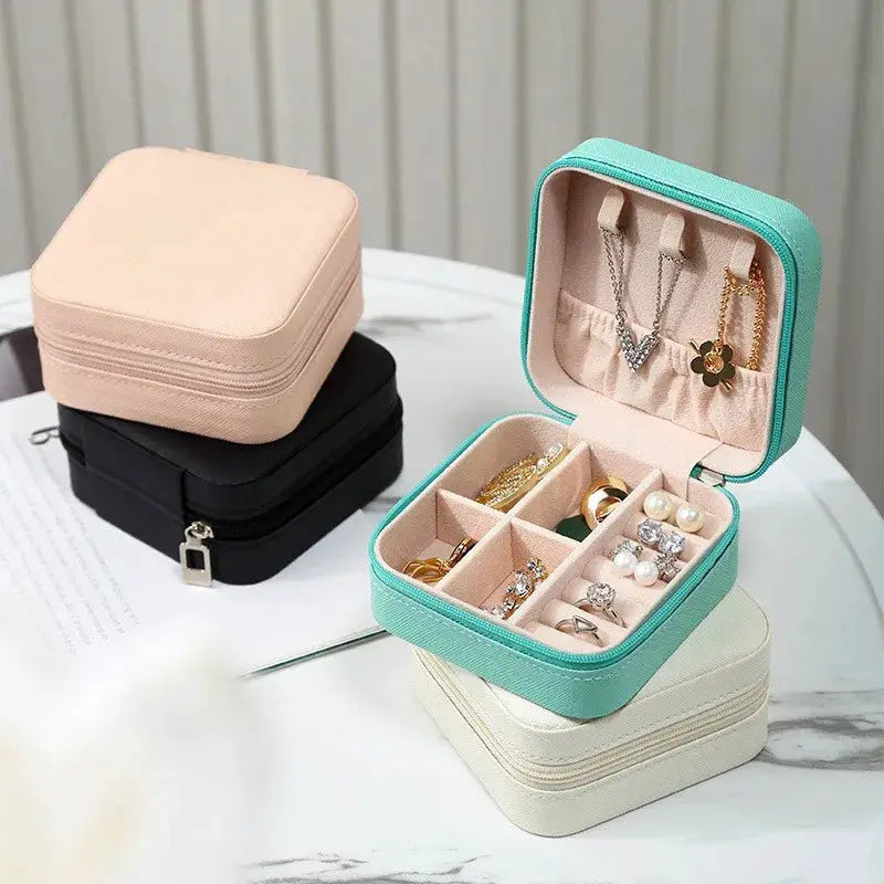 Square Jewelry Organizer Box With Lid Travel Case For Earrings And Necklaces And Rings Six Color Options Gift For Women