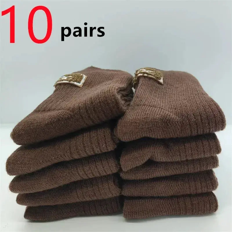 LuxWool Women Luxury Cashmere Wool Mid Calf Socks With Embroidered Logo For Snow Boots Thick Pile Warmth