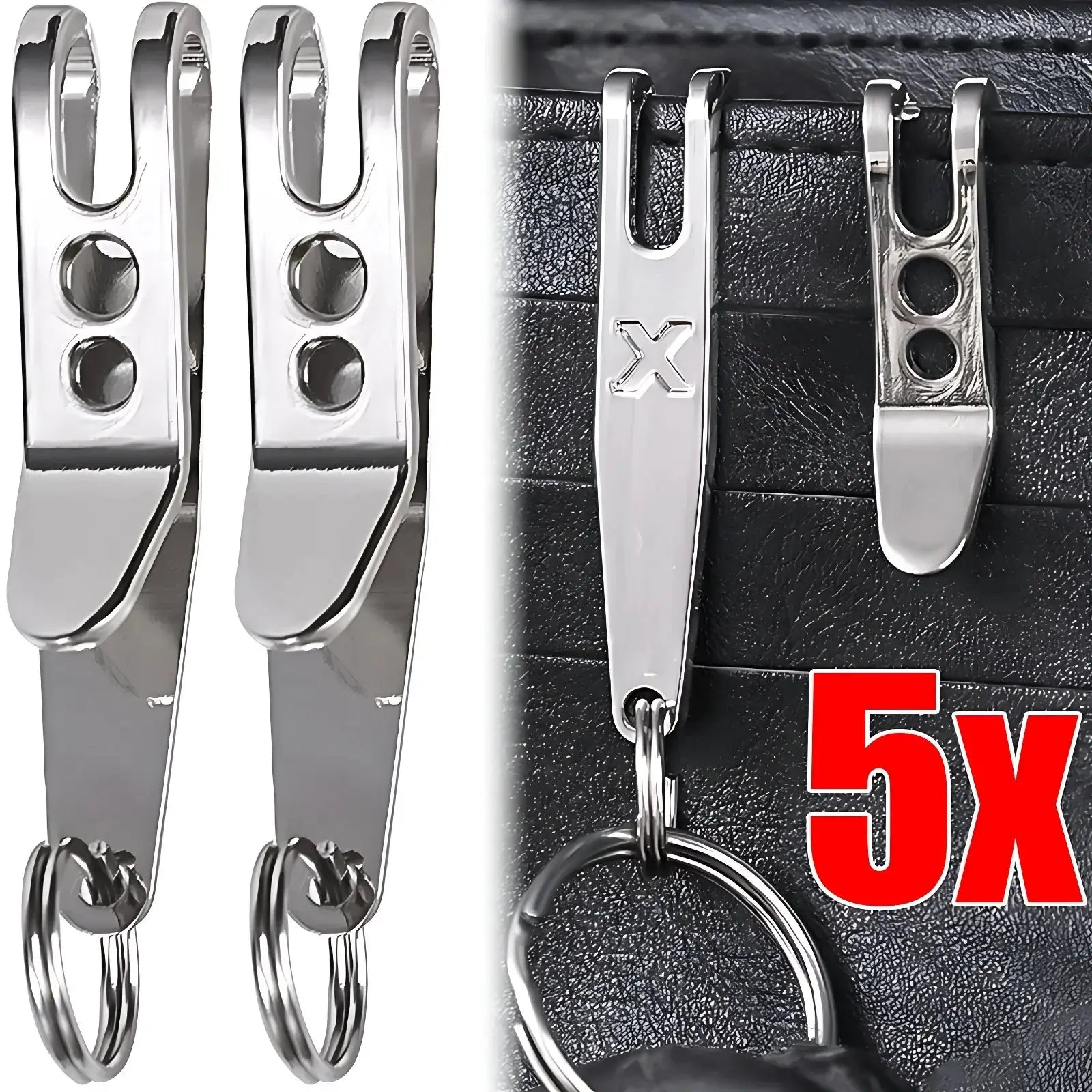 Simples Market EDC pocket suspension clips with key carabiner, stainless steel, 5-pack