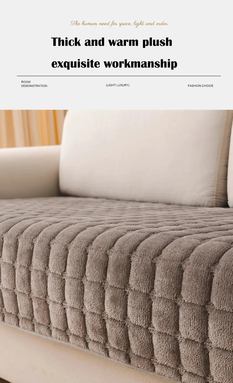 Flannel sofa cushion with thick quilted taupe plush cover