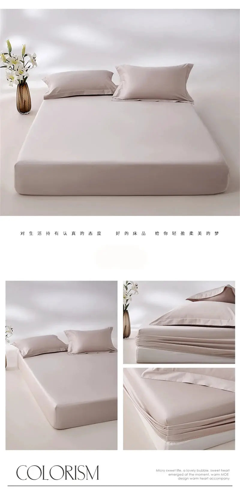 Simples Market 100% Egyptian Cotton Fitted Sheet, 800TC, beige with elastic corner bands