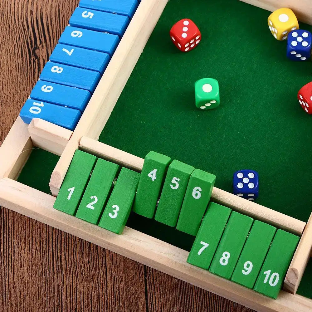 Wooden Arithmetic Dice Board Game Four Sided Flip Card Toy for Four Players Party Numbers Challenge