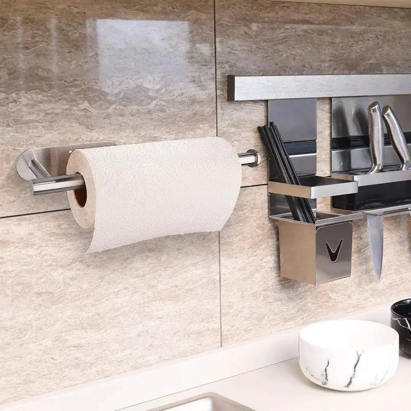Kitchen Paper Towel Holder Adhesive Wall Mount Toilet Roll Dispenser Napkin Rack Cabinet Storage Bathroom Accessories