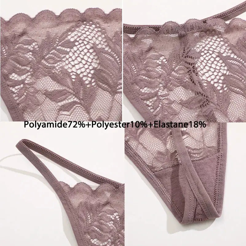 6-piece Simples Market lace thong set for women in mauve, low-rise, polyamide/polyester/elastane blend