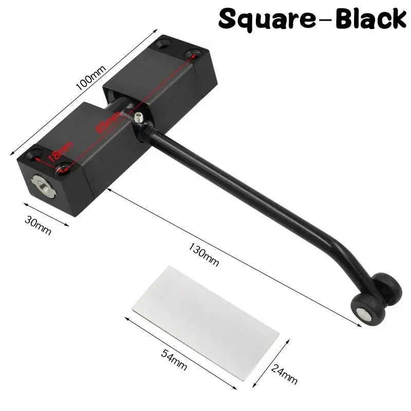 Simples Market 30kg adjustable tension door closer with square black housing and white mounting plate