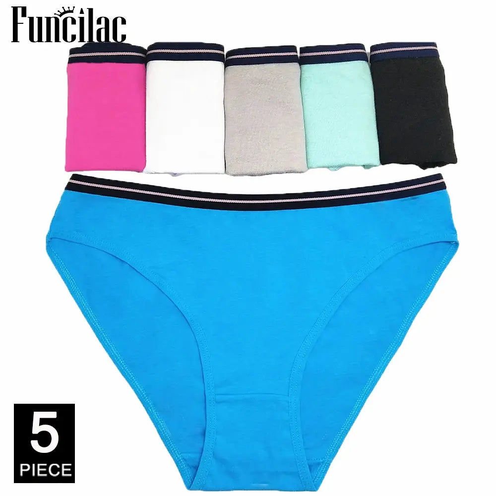 Funclac 5-pcs women's cotton bikini underwear set in assorted colors