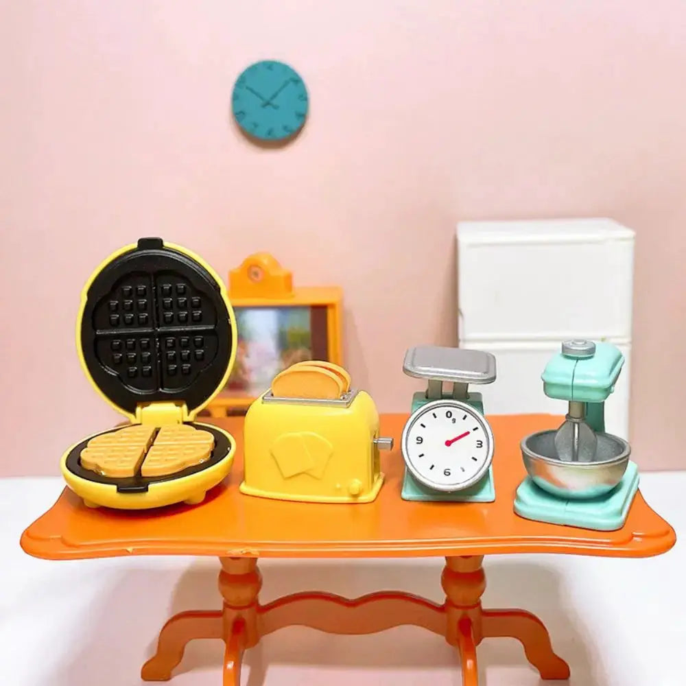DIY Dollhouse Bear Biscuits 1/12 Scale Miniature Kitchen Set With Toaster Oven Mixer Electronic Scale Furniture Toy Gift