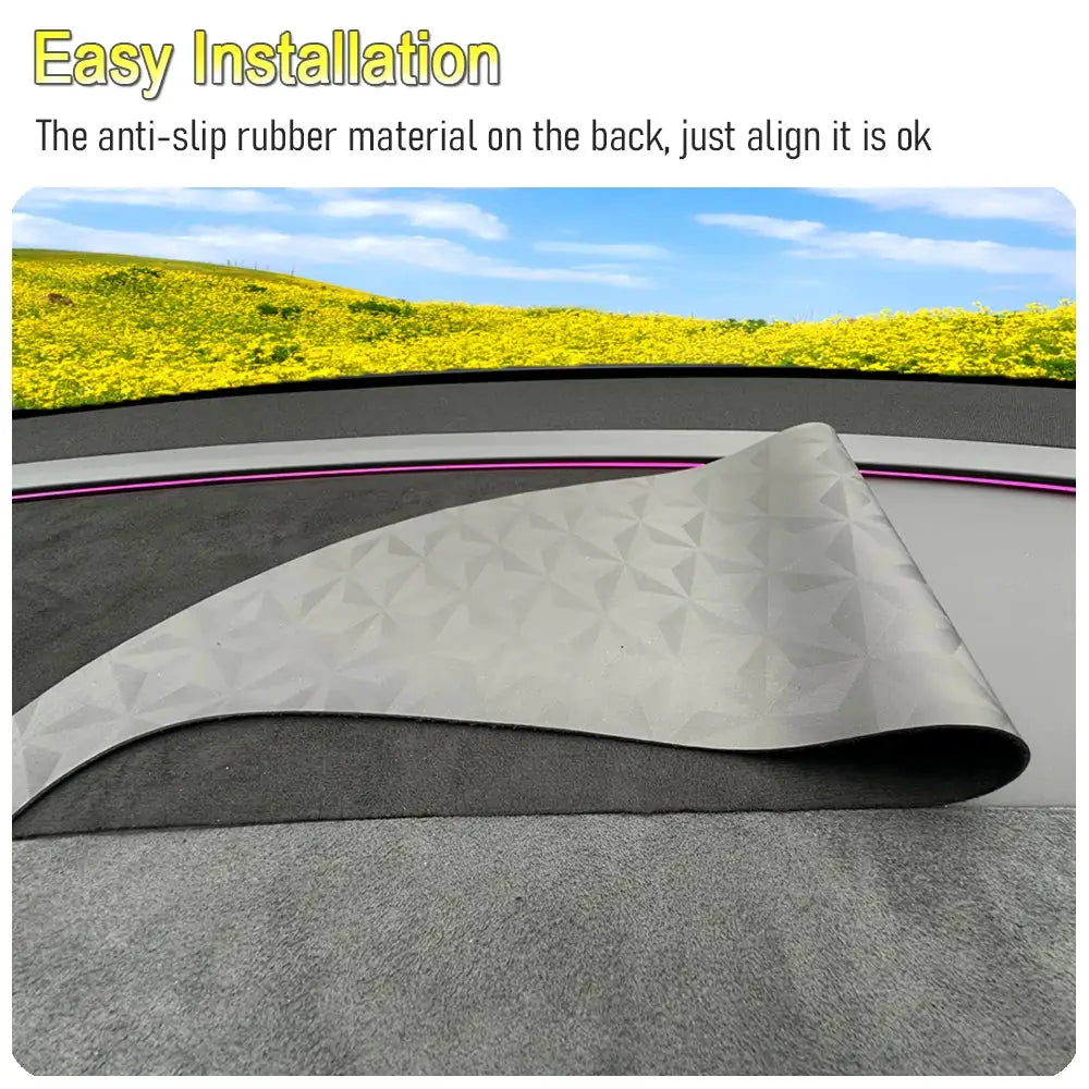 Tesla Model Y dashboard cover pad, gray suede dash mat with diamond pattern