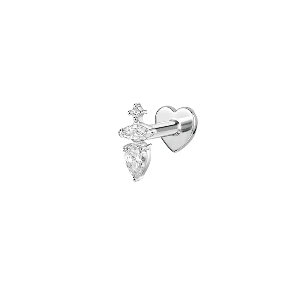 AIDE heart round ball flat-helix piercing earring, 925 sterling silver, zircon crystals, Simples Market