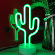 Cute cactus neon sign lamp, green LED, two cacti visible in scene, battery & USB powered by Simples Market