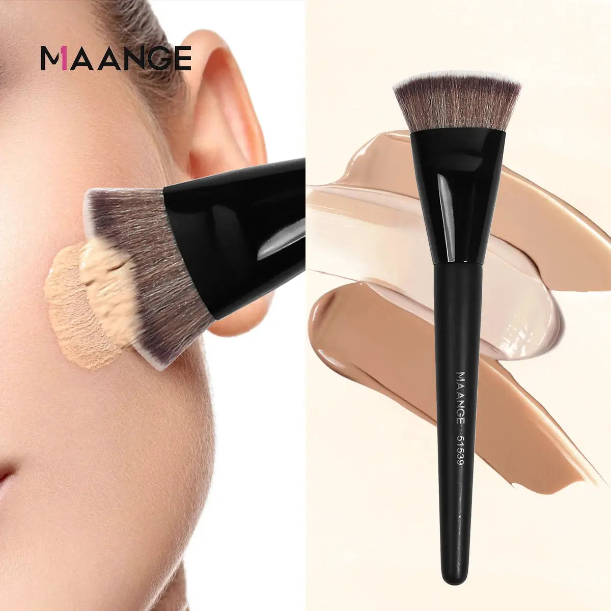 Maange Flat Round Tube Head Foundation Brush For Foundation Concealer Blush Powder Soft Synthetic Bristles Wooden Handle