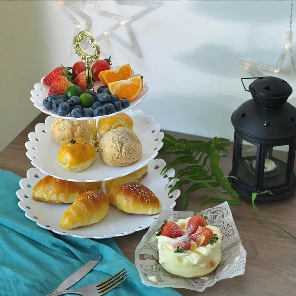 3 Tier Cake Stand Dessert Tray Display For Birthday Party Wedding Eco Friendly ABS Plastic