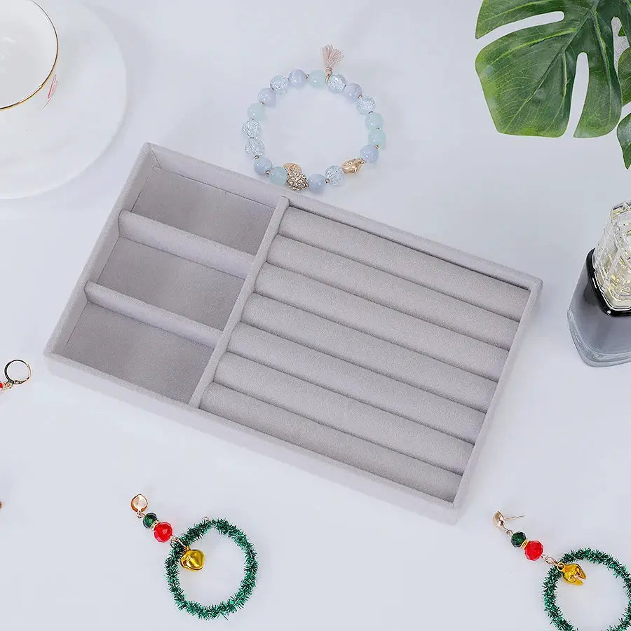 Flocking Jewelry Box Tray Velvet Interior With Wooden Base For All Kinds Of Jewelry Storage