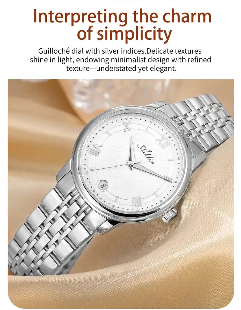 Addies GM12 women's luxury watch with sapphire glass, 316L stainless steel bracelet, 31mm, 5Bar water resistant
