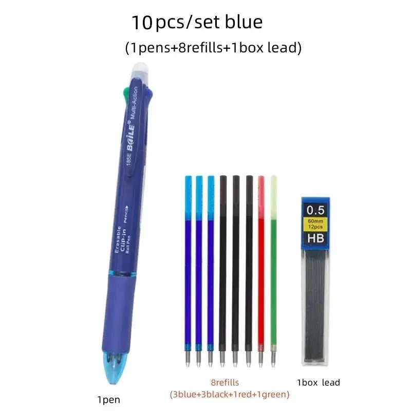 Simples Market 5-in-1 multicolor erasable gel pen in blue with 8 refills and 1 box lead (0.5 HB)