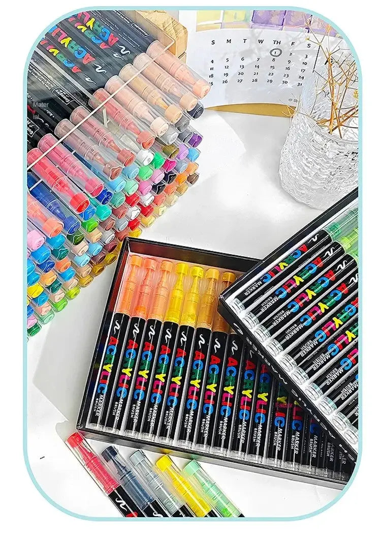 Simples Market GUANGNA 16-color direct-liquid acrylic paint pens set with brush tips for rock, stone, ceramic art