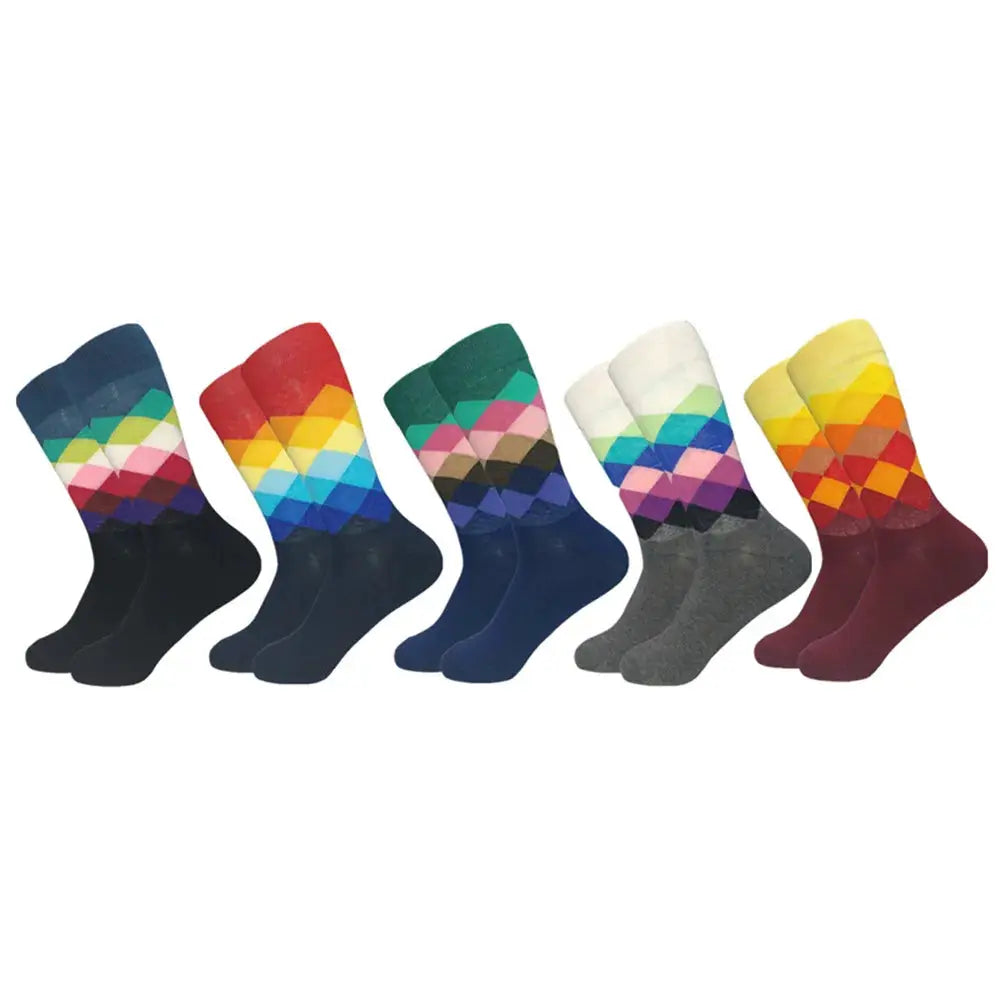 5 Pack Novelty Men's Cotton Crew Socks With Colorful Pattern Funny Happy Fashion Dress Socks