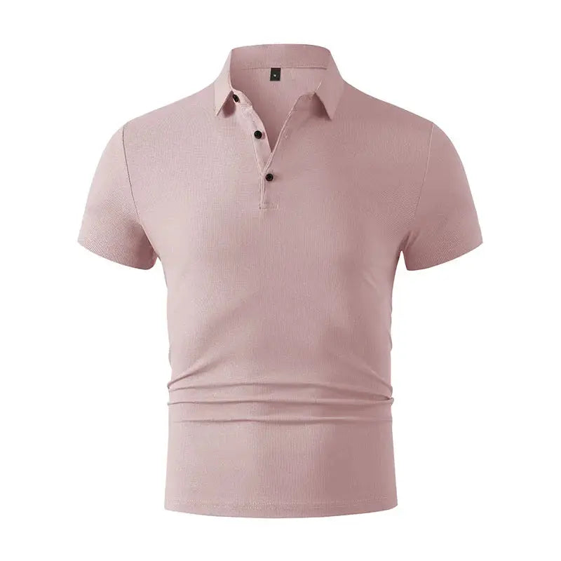 Men's pink polo shirt by Simples Market with short sleeves and collar, breathable knit fabric