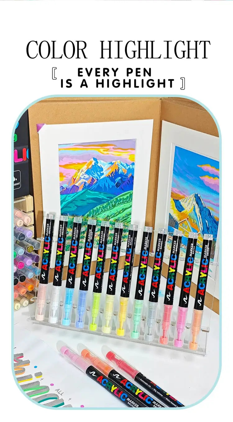 Acrylic markers set by Simples Market, waterproof with soft brush nib, 12–120 colors