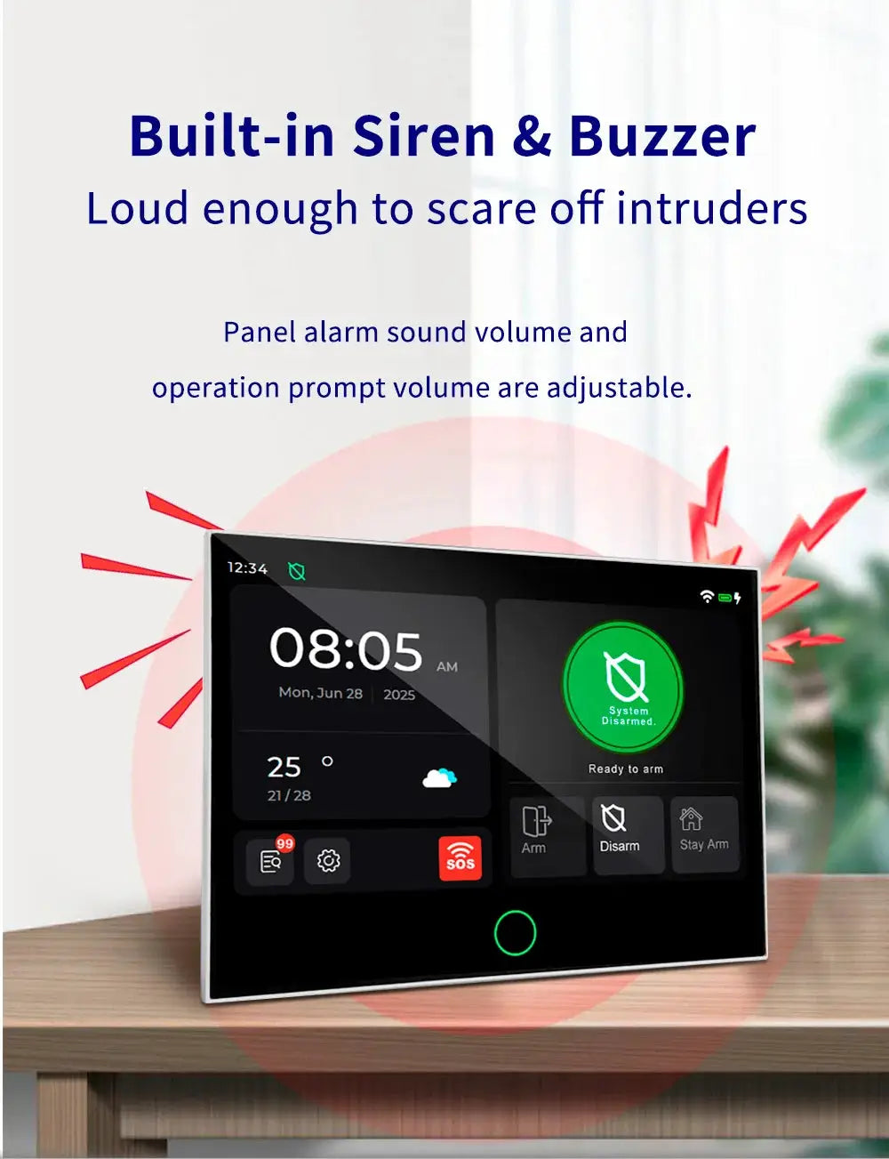KERUI 7-inch black touchscreen home alarm panel with built-in siren and 4G/WiFi GSM connectivity