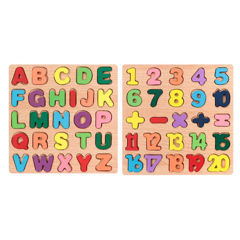 Colorful Alphabet and Number Wooden Puzzles for Kids Intelligent Matching Game Preschool Educational Toy