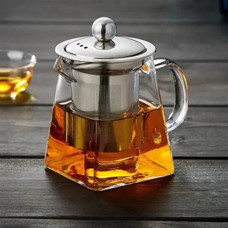 ClearBrew Heat Resistant Glass Teapot With Stainless Steel Infuser Square Design 350ml For Tea And Coffee