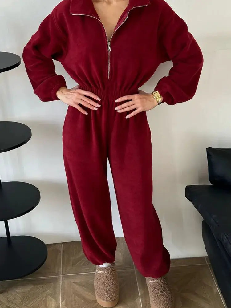 TrendFlow Contrast Color Jumpsuit for Women Sporty Street Style with Stretch Polyester Elastane