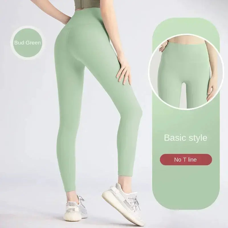 Simples Market Bud Green UPF50+ women's yoga leggings; high-waist gym pants, basic style