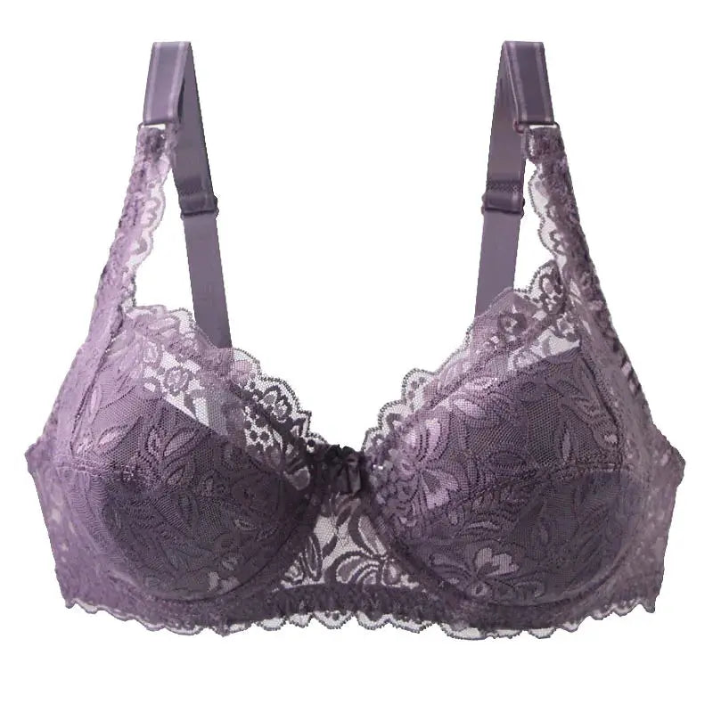Simples Market lace push-up bra in lavender with floral lace, adjustable straps