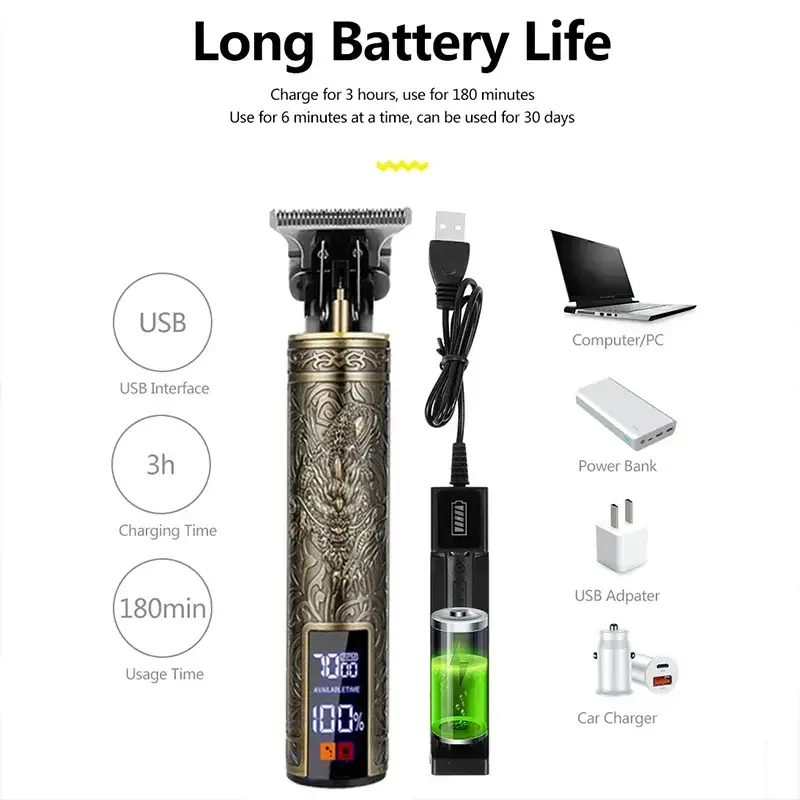 T9 Professional Hair Clipper For Men USB C Fast Charging Beard Body Hair Trimmer And Precision Electric Shaver