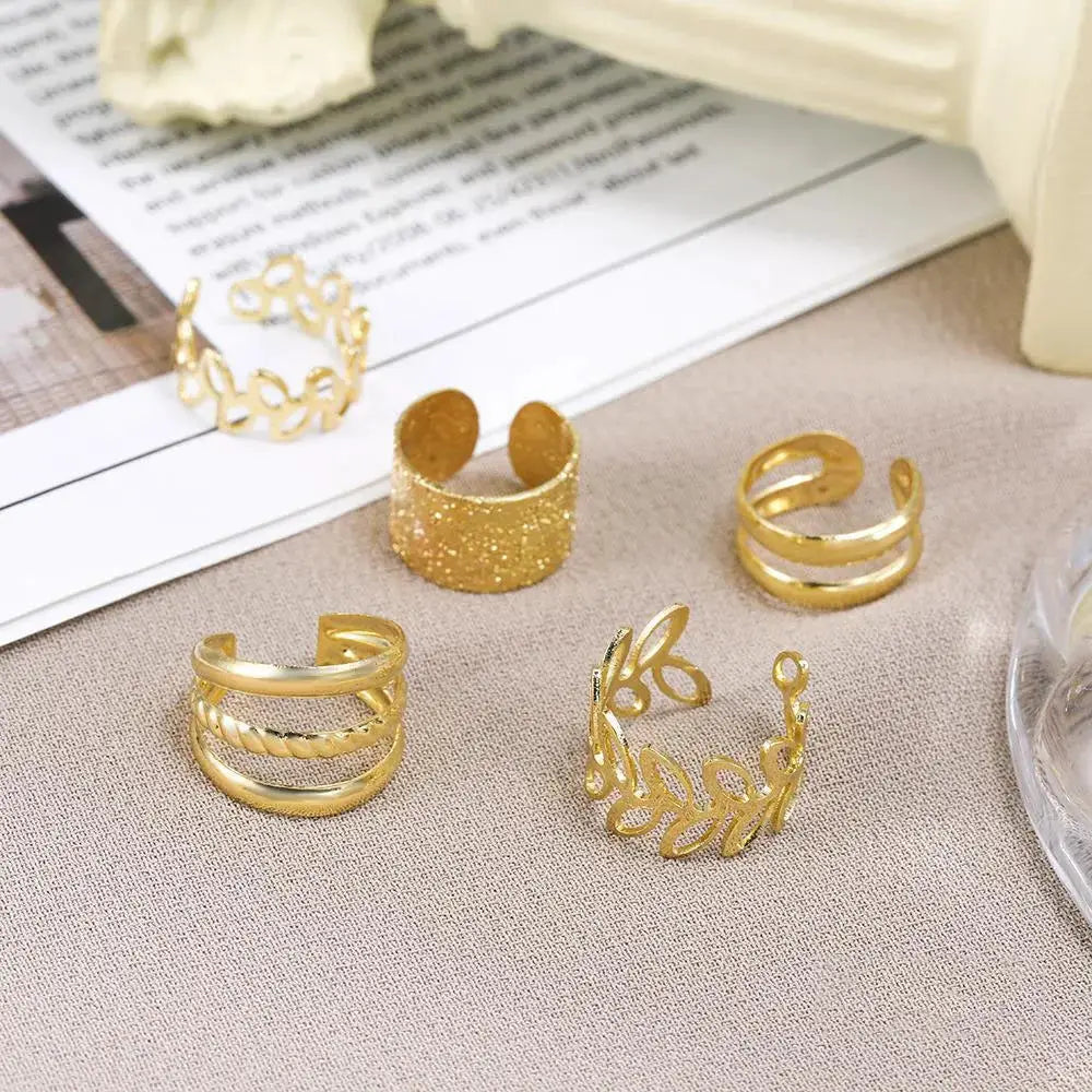 5 Piece Set Retro Leaf Geometric Ear Cuffs Non Piercing Ear Clips Unisex Boho Summer Jewelry