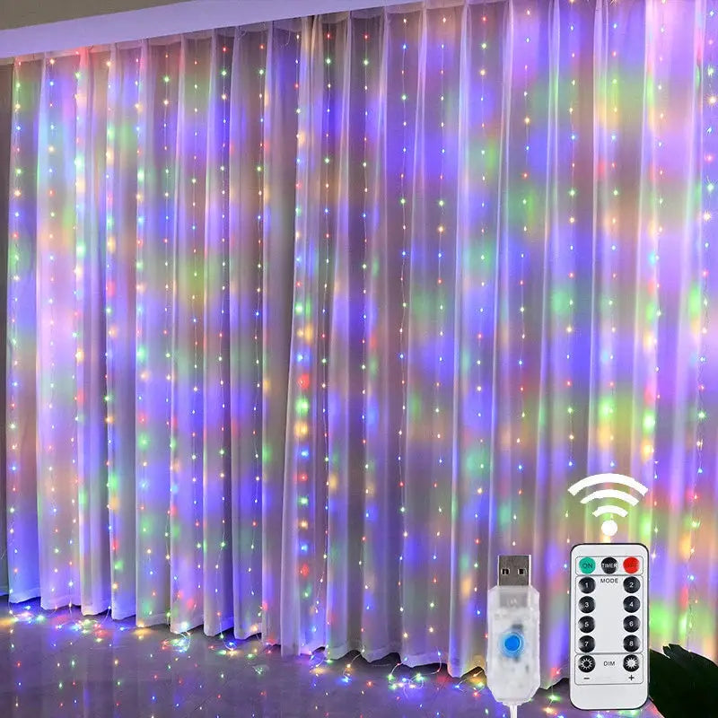 Led Fairy String Curtain Lights With 8 Modes Remote USB Festoon For Christmas Decor For Home And Holiday New Year Lamp